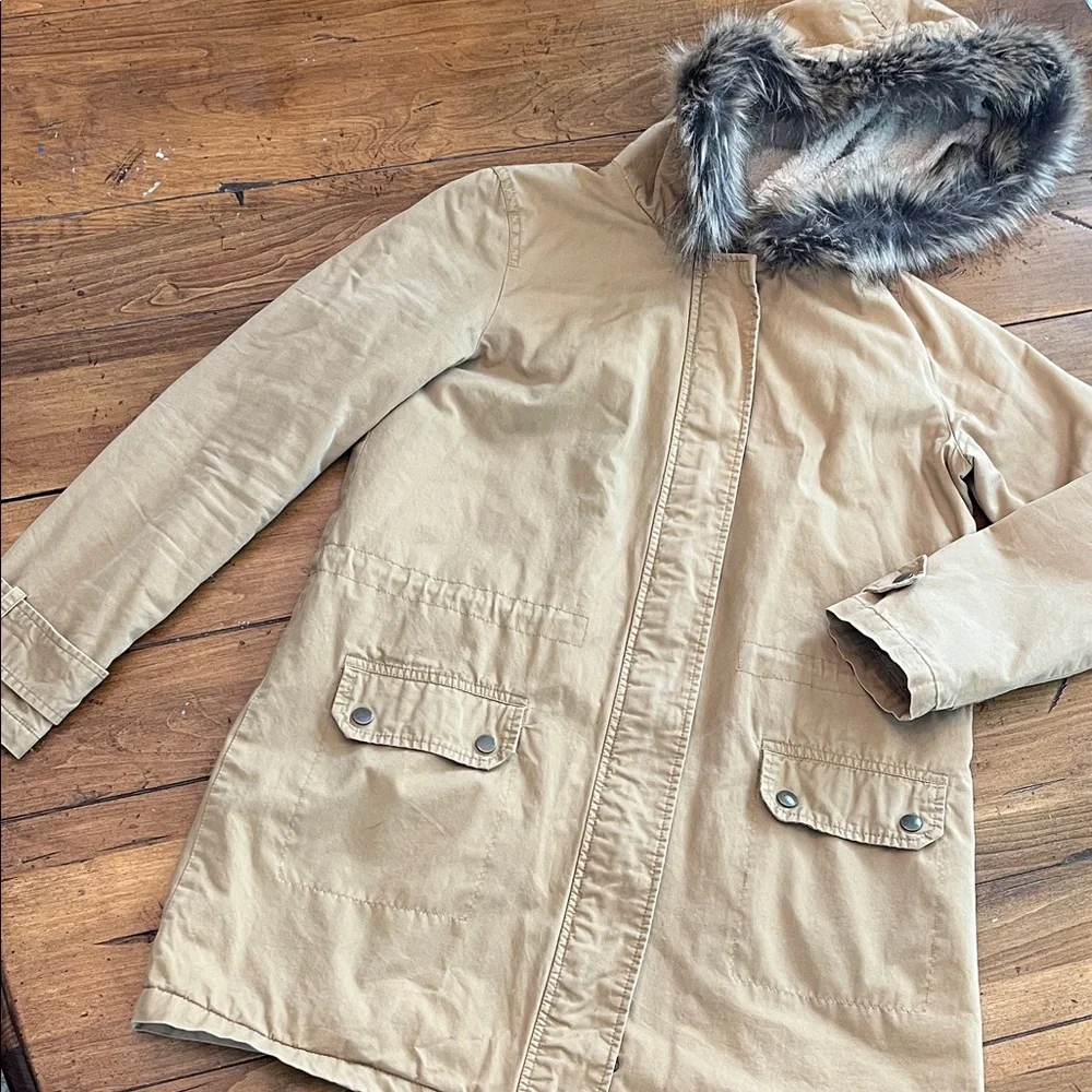 Forever 21 Tan Utility Jacket with Faux Fur Hood - Picture 1 of 16